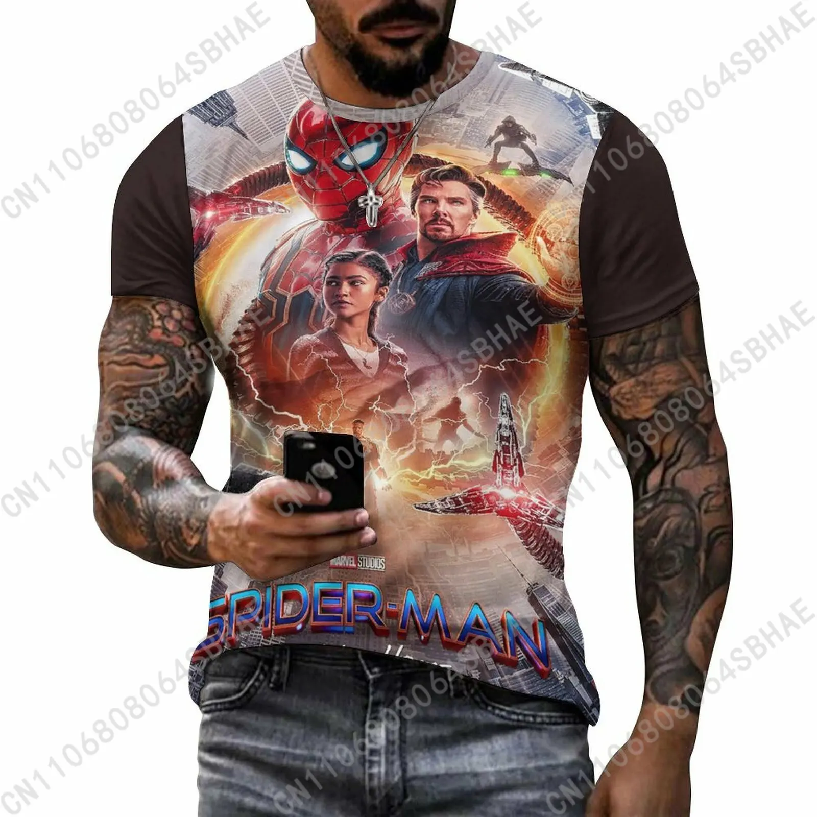 

Мужская хлопковая футболка с короткими рукавами и индивидуальным рисунком Marvel Spider Man, мужские топы, персонализированная футболка, летняя футболка для косплея