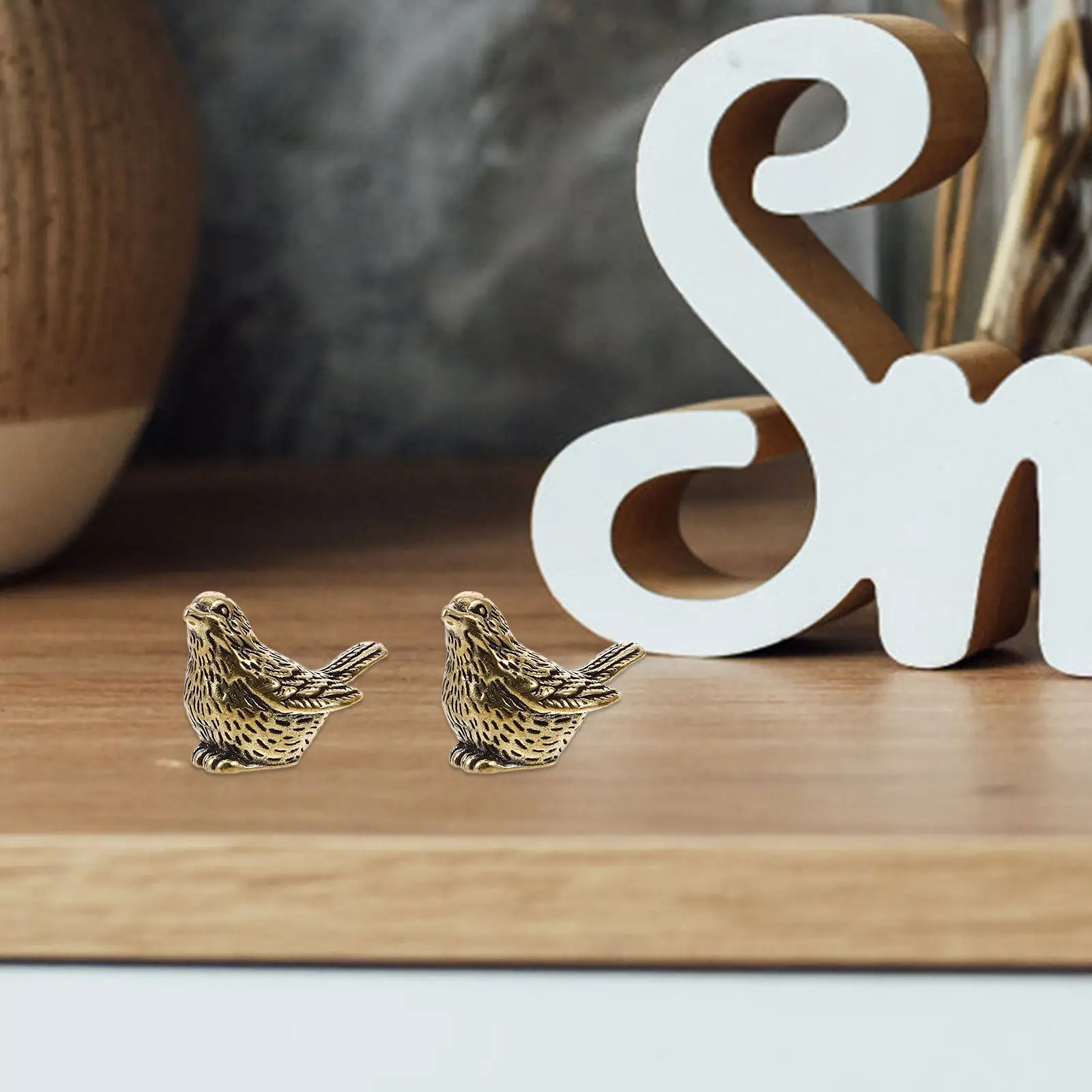 4Pcs Tiny Brass Bird Sculpture Vintage Miniature Animal Figure Desktop Table Decor Brass Statue for Living Room Shelf Tea Pet view 4