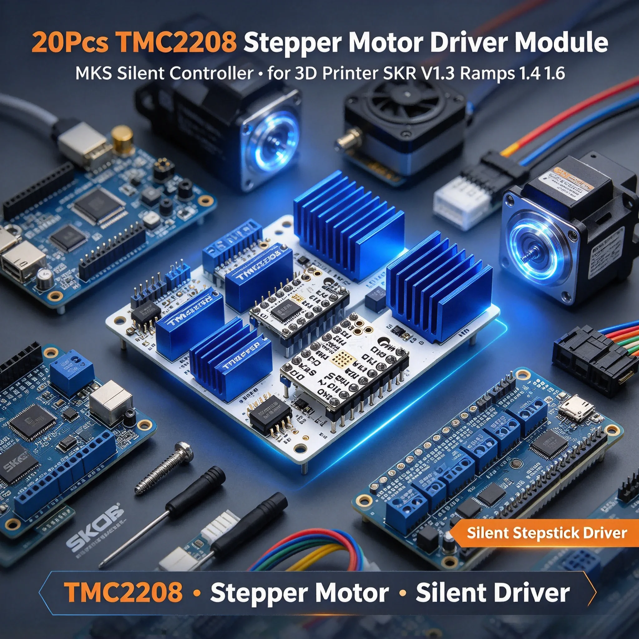 20Pcs TMC2208 Stepper Motor Driver Module MKS Silent Controller for 3D Printer SKR V1.3 Ramps 1.4 1.6 Control Board