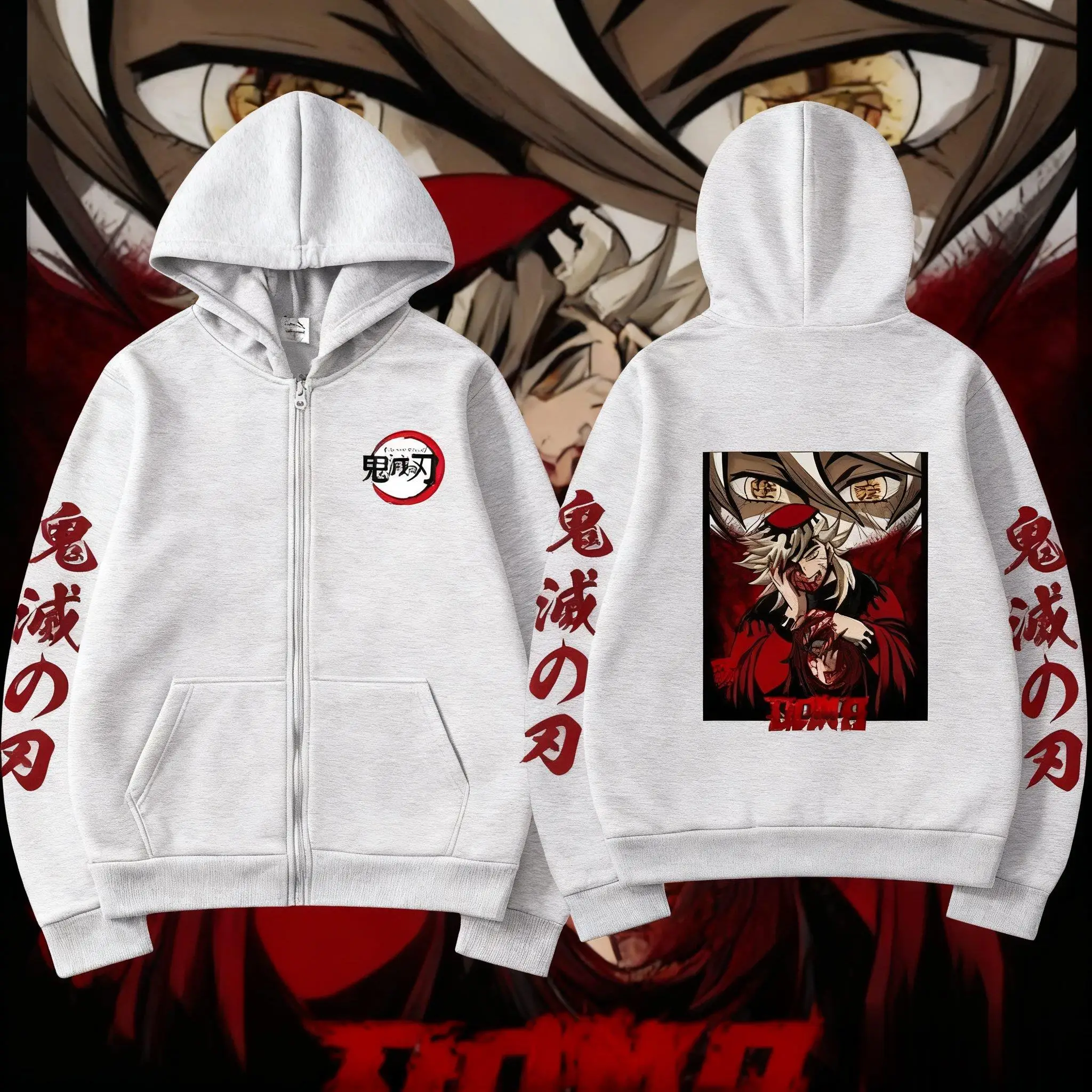Autumn Winter Anime Zipper Hoodie Jacket Demon Slayer Men Women Oversized Casual Streetwear Sweatshirt Graphic Print Y2k Clothes