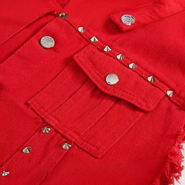 Chalecos de mezclilla para hombre, chaqueta con remaches empalmados, abrigos sin mangas con cuello vuelto, chaquetas ajustadas con botones y bolsillo de empalme Regular informal