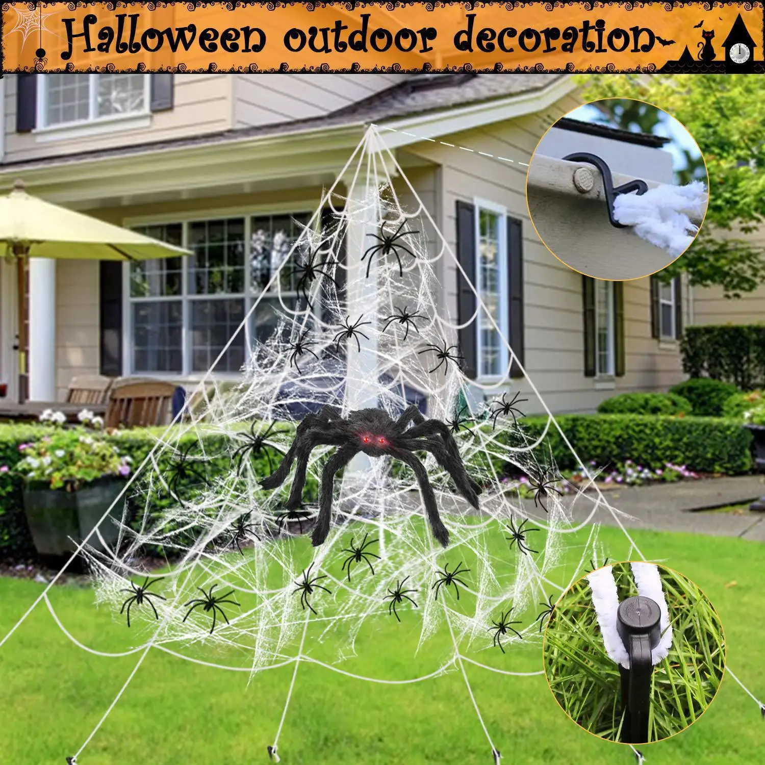30-200cm lifelike black Okumo and Halloween decorations cobweb holiday party supplies decoration. image 3