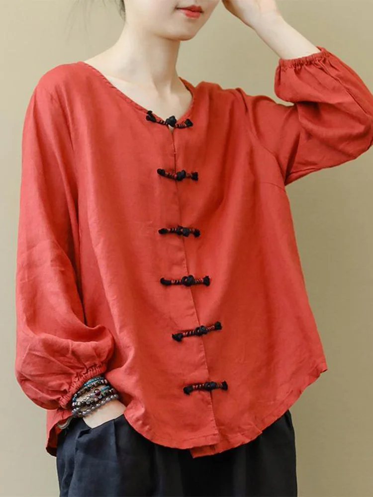 

Женский хлопковый льняной длинный све irt больших размеров, повседневный свободный топ на пуговицах, весна-осень, Новое поступление, модный этнический топ