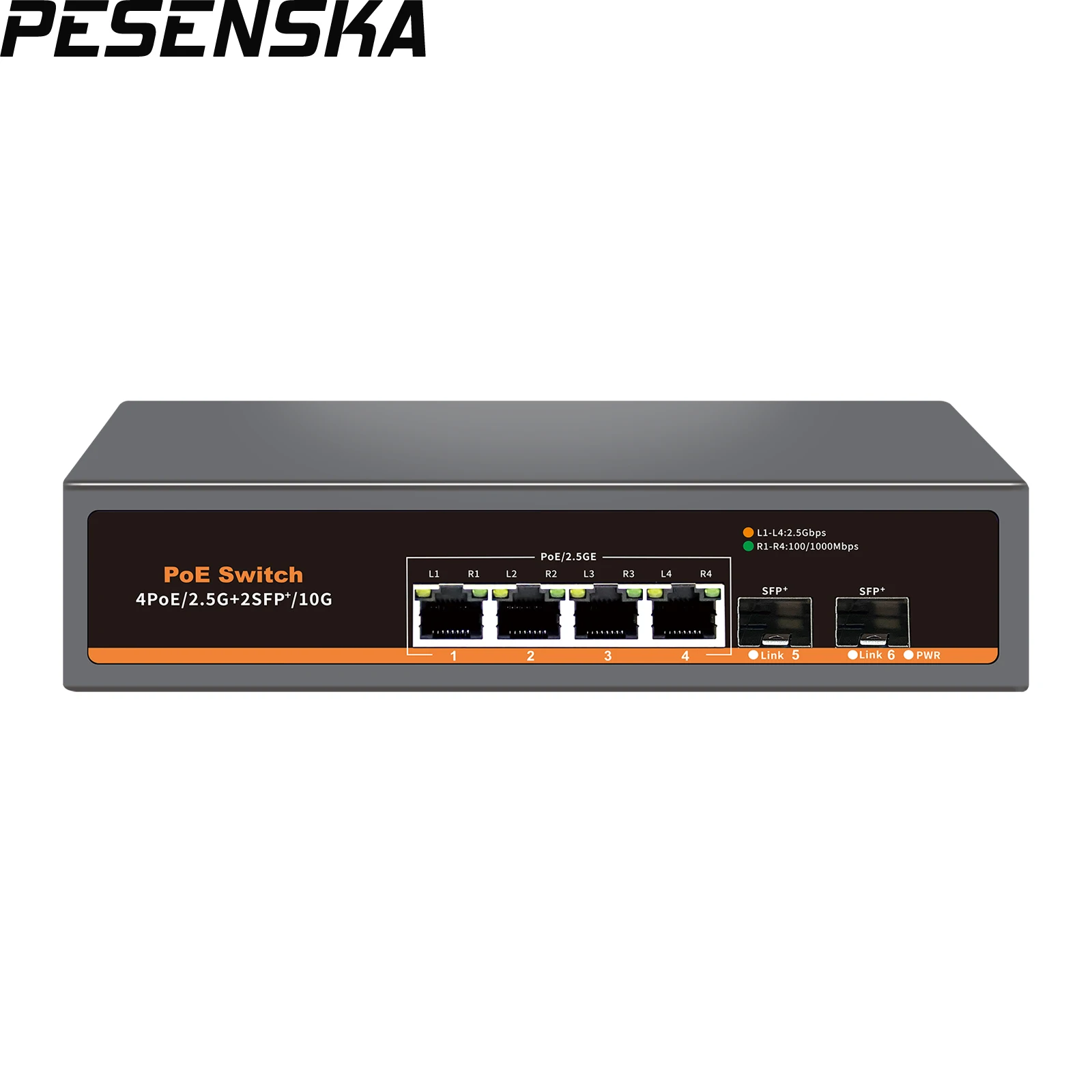 6 Port PoE Network Switch Unmanaged 4*2.5G Base-T PoE Ports 2*10G SFP IEEE802.3af/at 78W Compatible with 100/1000/2500Mbps