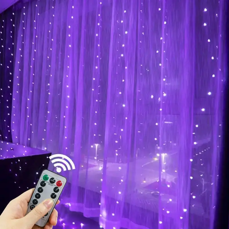 6Mx3M LED Copper Wire Curtain Lights Garland Window USB Power Fairy Remote New Year 2025 Garland Led Lights Christmas Decoration