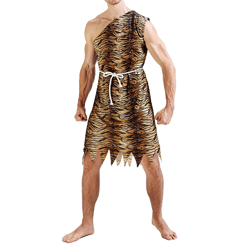 Adult Halloween Caveman Costume For Women Men Leopard Print Costume Jumpsuit With Belt Tops And Skirt Hot Sale