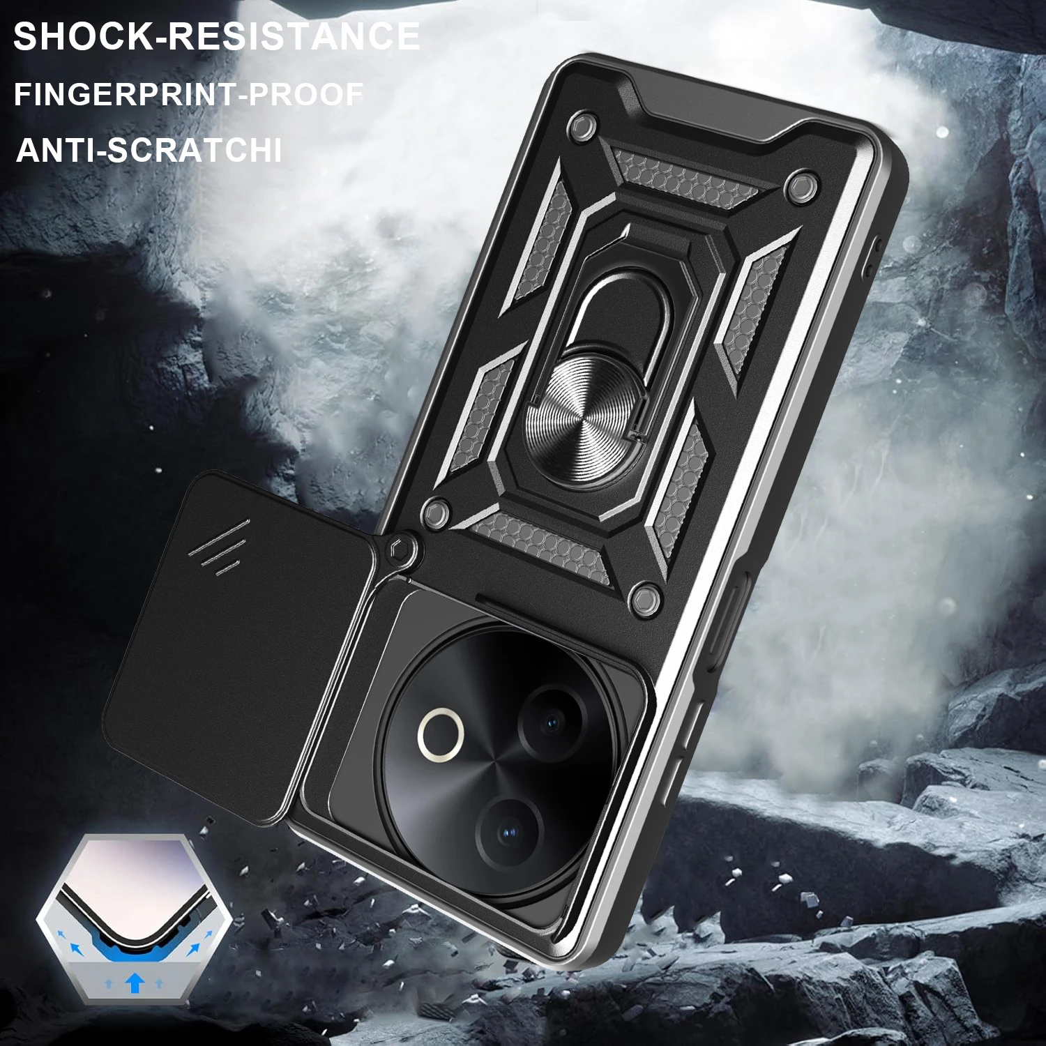 Case for vivo Y39 Slide Camera Protect Stand Phone Shell Funda for Y38 5G Cover