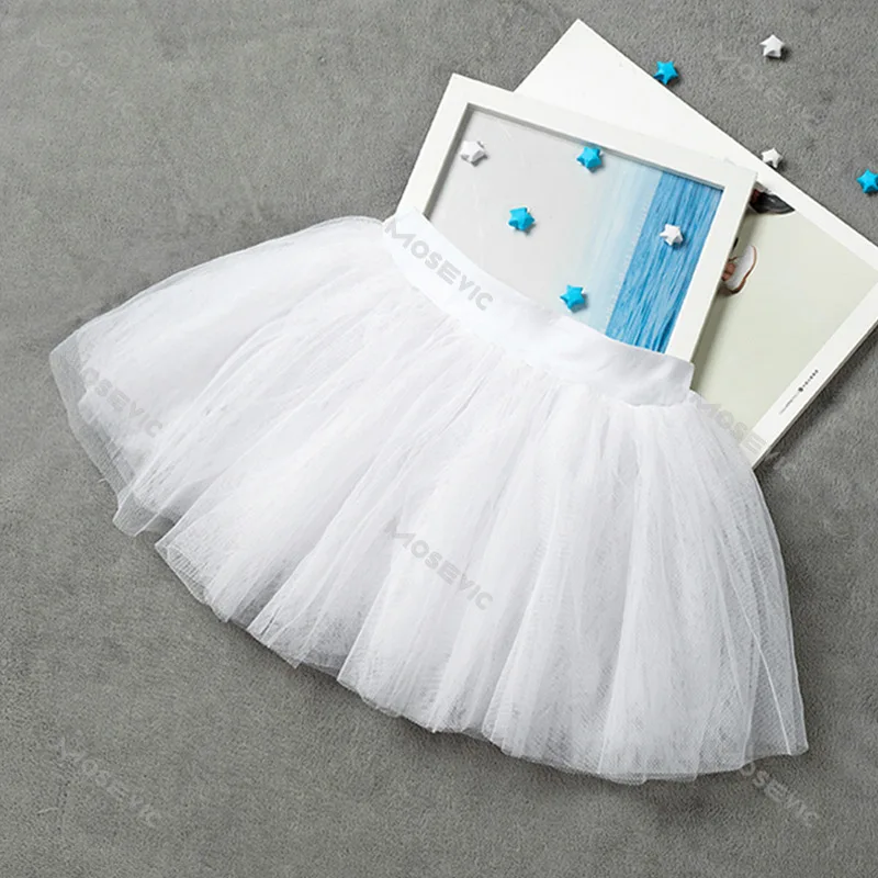 Free Shipping Girls Ballet Tutu Skirts Pink Kids Fluffy 4 layer Soft Yarn Tulle Skirts White Elastic Ballet Leotard Skirts