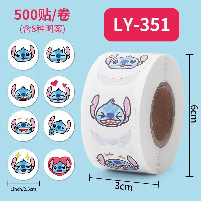 500pcs 1inch Disney Stitch Stickers Cartoon Paper Tape Stationery Suppliers Sealling Labels Birthday Anime DIY Gifts Decoration