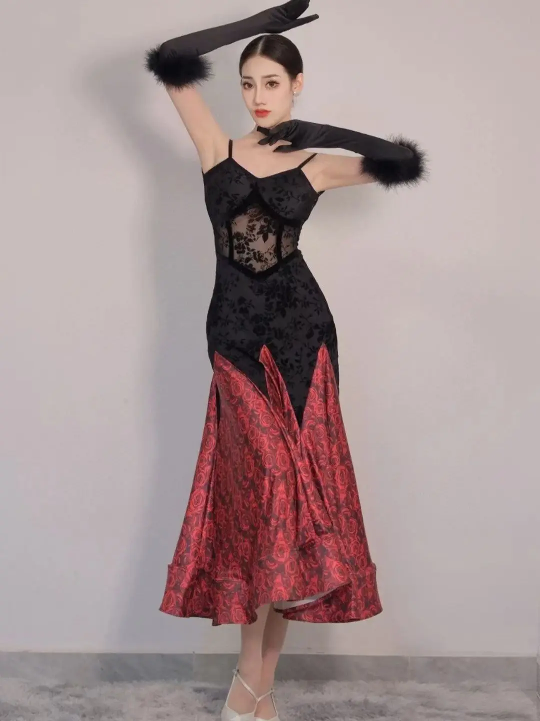 

2026 Modern Dance Clothes Performance Costumes For Women National Standard Dance Print Big Swing Ballroom Dance Dresses DN22768