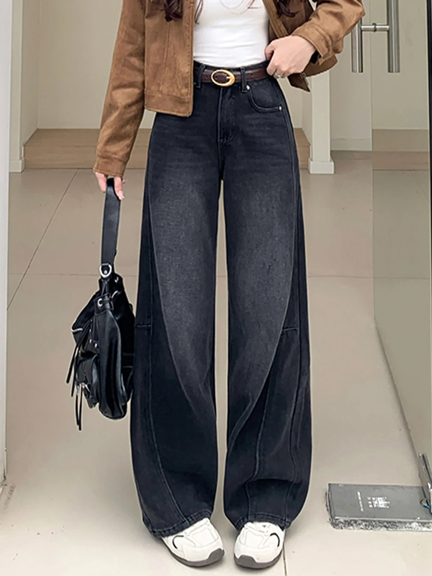

High Waist Wide Leg Jeans Women's Autumn Winter New Style Thickened Fleece Slim Fit Casual Pants Straight Leg Trousers