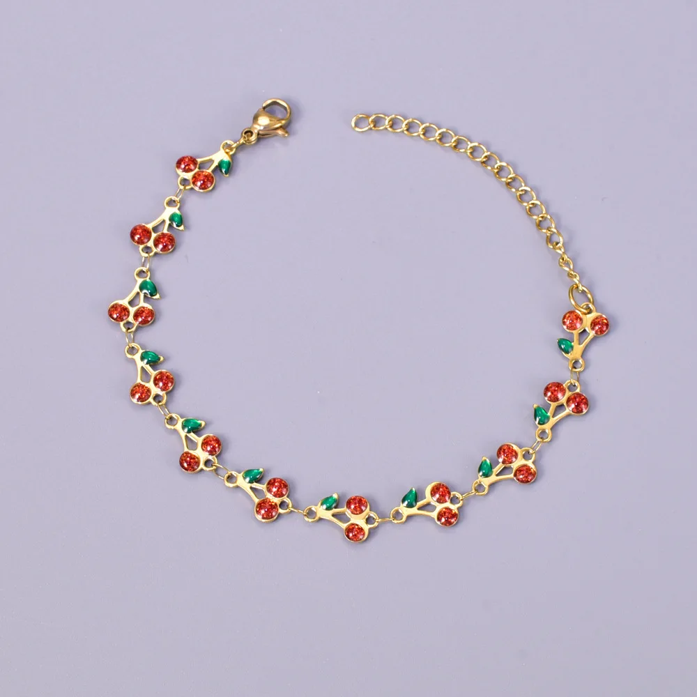 S54 Mixed-batch women's colored resin resin bracelet, stainless steel, golden cherry flower heart-shaped element