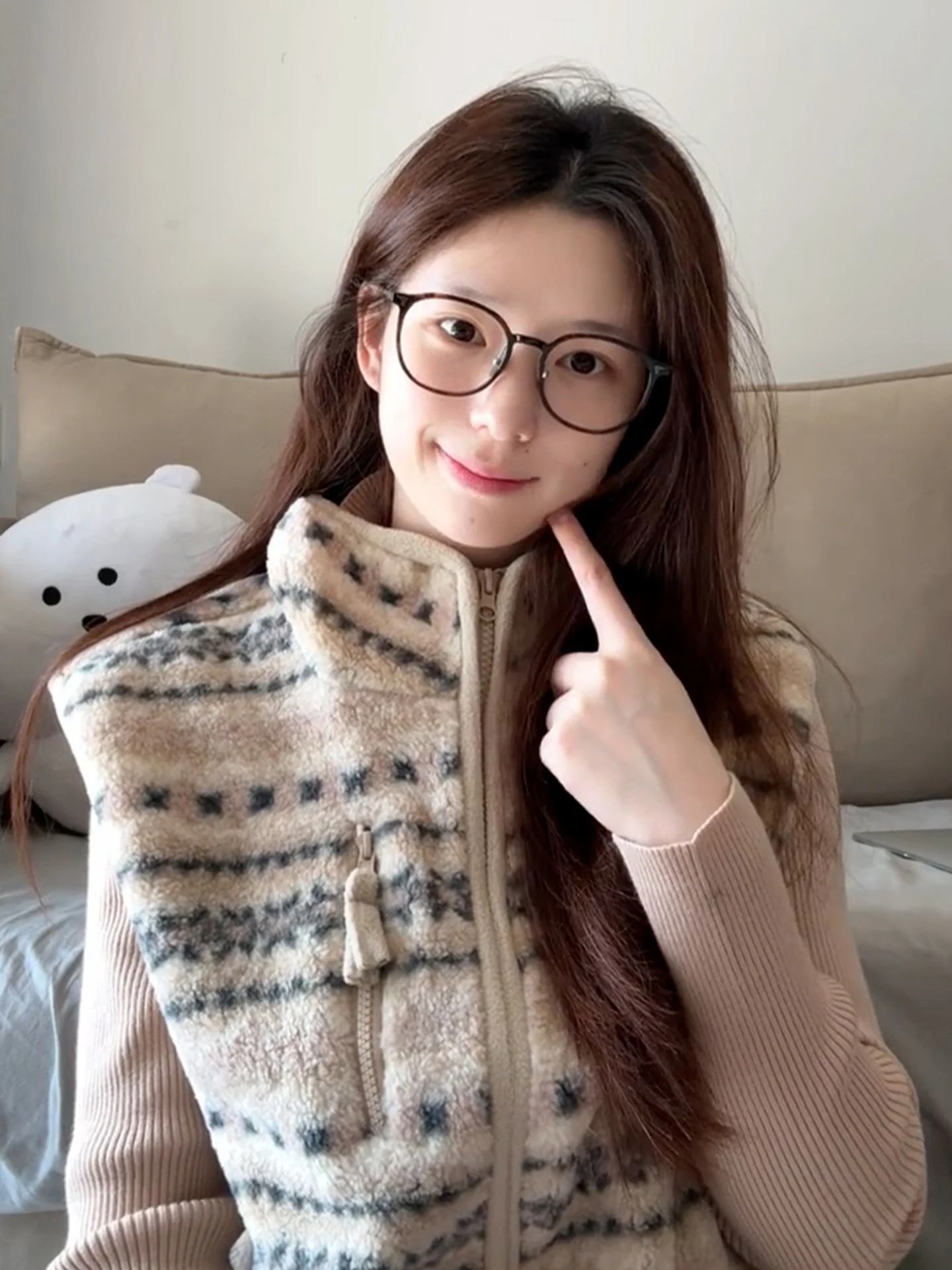 Chaleco de piel de cordero con cierre de cremallera para mujer, prendas de vestir exteriores Fair Isle Stripes, Top coreano que combina con todo