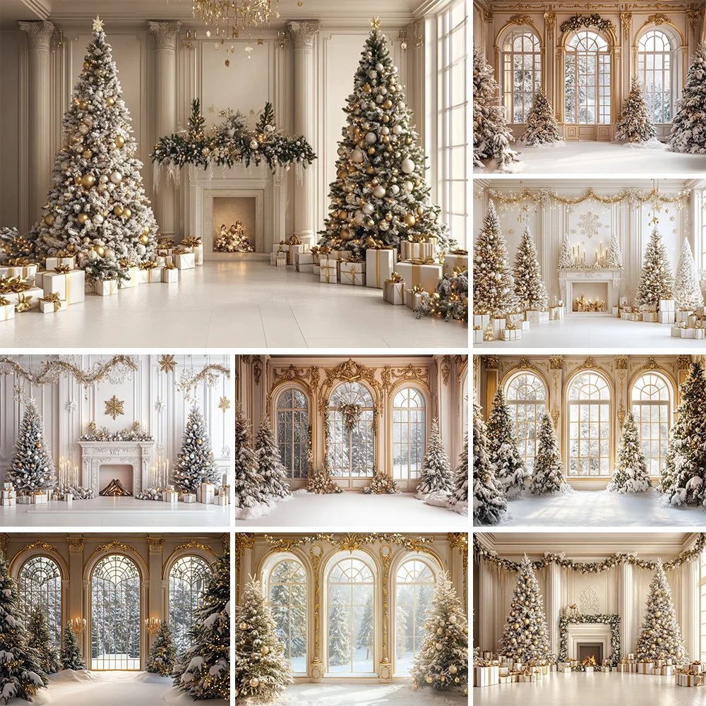 

Christmas Room Window Curtain Backdrop Xmas Tree Gifts Interior Family Party Photography Background Wall Decor Photostudio Prop