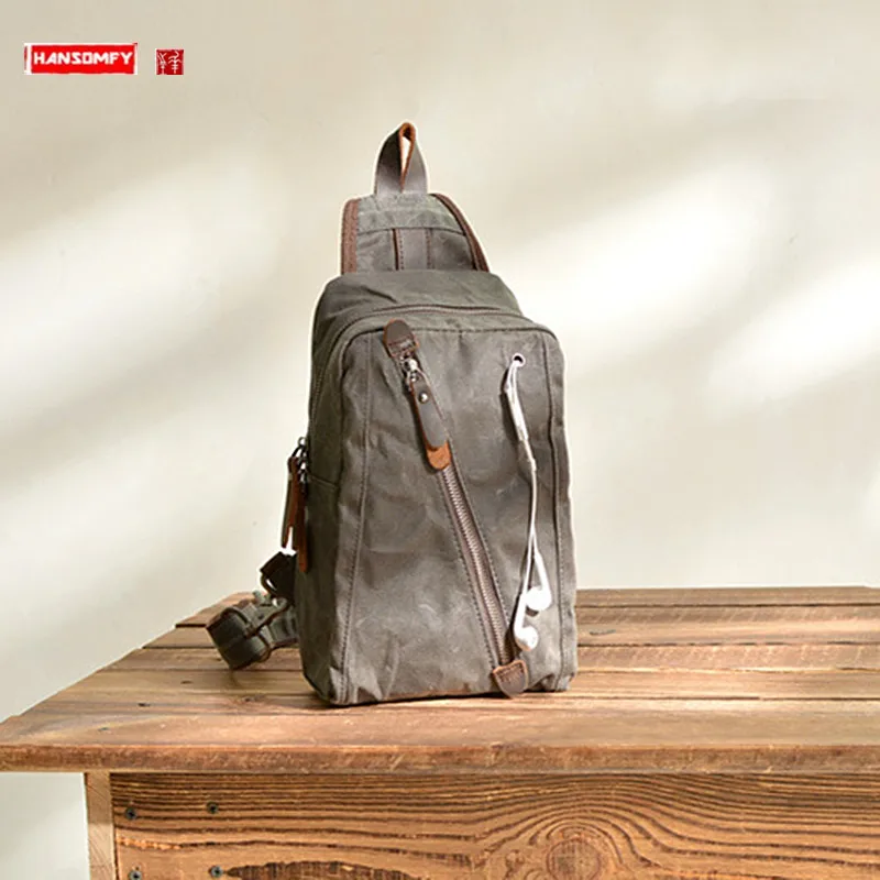 

New Trendy Backpack Men's Chest Bag Canvas With Leather Dual-Use Chest Pack Leisure Multi-Functional Small Crossbody Bags 2024