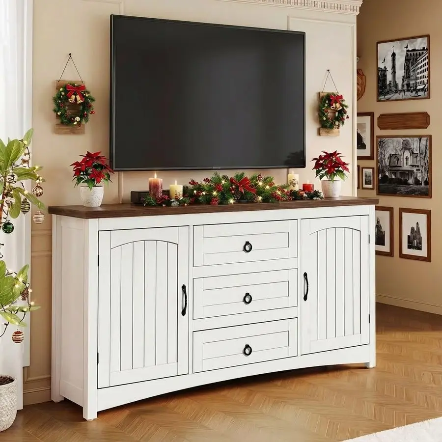 TV Stand for 65 Inch TVs, 31.4 Tall Entertainment Center with Storage Cabinets and Drawers, Media TV Console with Barn Doors for