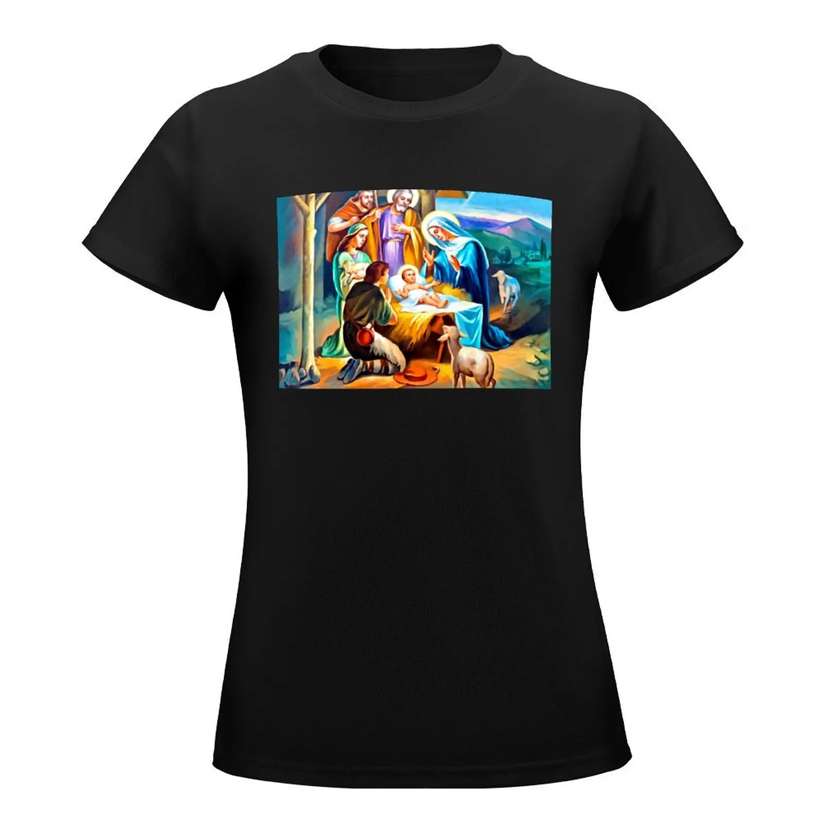 The Light of Nativity Scene T-Shirt funny plus size tops anime clothes cute tops plain t shirts for Women