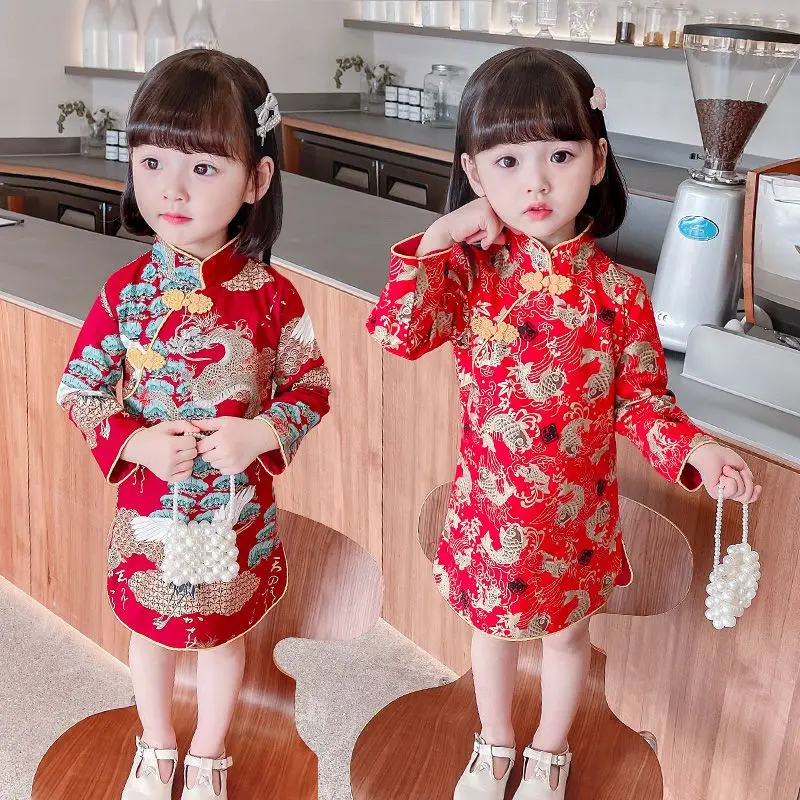 Lovely Girl's Dresses Children's New Summer Cool Sense Antibacterial Baby Kids Cheongsam Dresses 2023 New Girls Autumn Dress