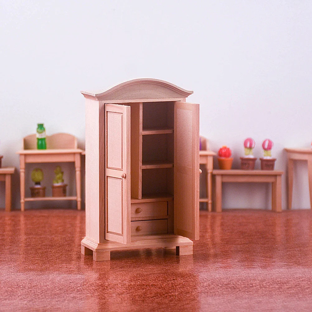 Mini Wardrobe Ornaments Miniature Cabinet Furniture Models House Decor Accessories Wooden Bookcase Storage Prop