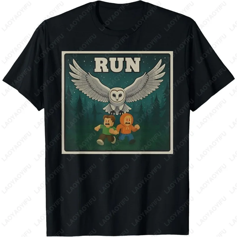 Run - 99 Nights Halloween Gamer Cotton Tees Owl in The Forest Kids Meme TShirt Men Women Classics Pattern Trending Otaku Tops