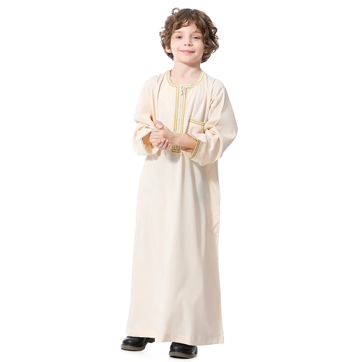 Muslim Boys Clothing Arab Dubai Turkey Malay Full Sleeve Abaya Kids Jubba Thobes Embroidery Robe Dress Children TH875