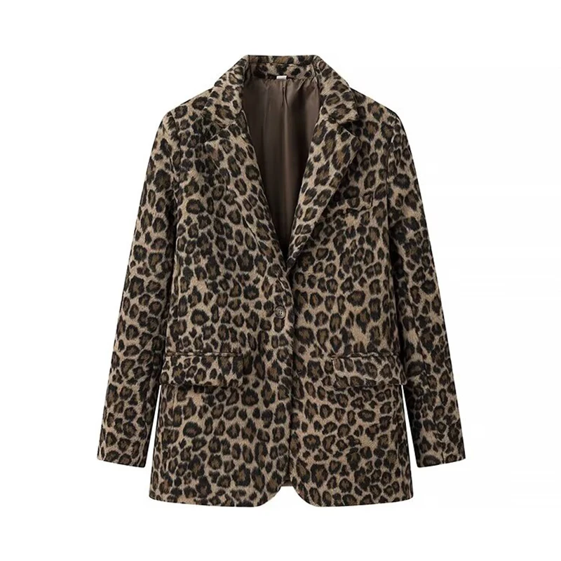 Chaqueta de traje con estampado de leopardo para mujer, ropa de calle de moda urbana de manga larga para oficina, Tops, abrigo de traje cálido para invierno