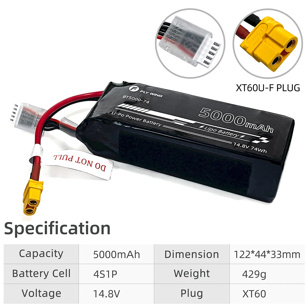 Fly Wing FW450L 5000mAh 4S Lipo Bateria ACE Tattu 14.8V 35C Atualização Bateria com XT60 Plug Para Helicópteros RC 25min Tempo de Voo