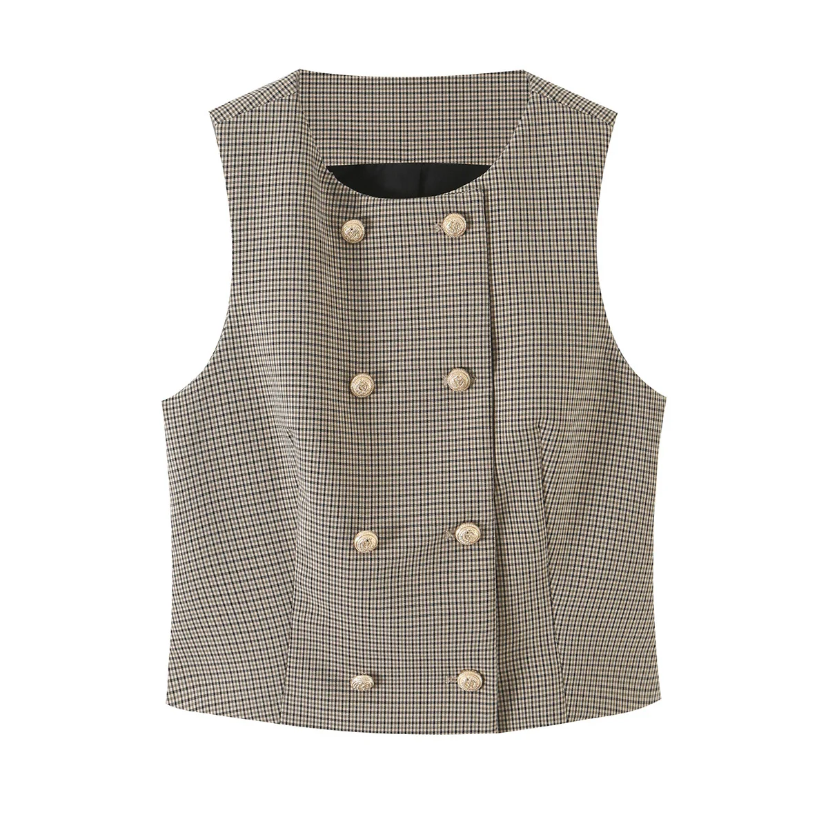 KONDALA Mode 2026 Damen Karierter Khaki-Herbstanzug O-Ausschnitt Zweireihige Weste + Gürtel Lange Hose Vintage Büro-Dame Schicke Sets – Detail 3