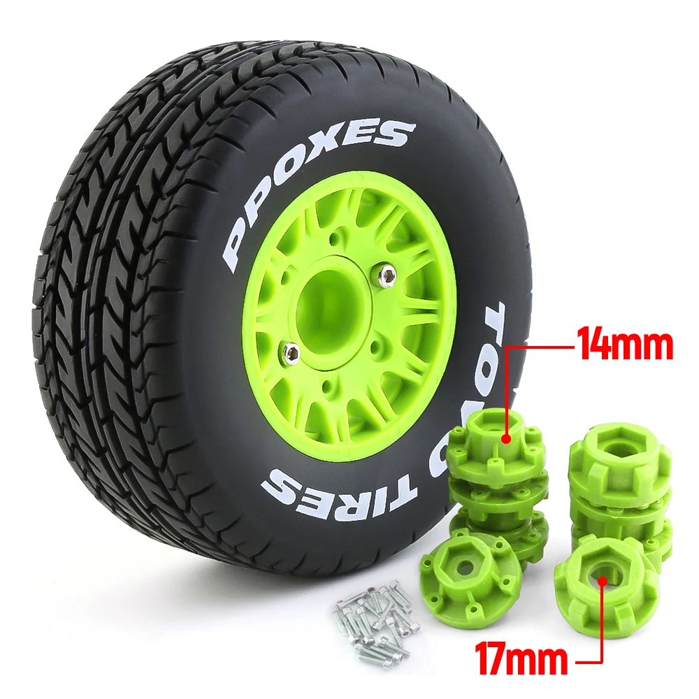 4PCS 113MM Tyre Wheels Short Course Truck Tyre Wheel Rim 12/14/17mm Hub Hex for 1/8 1/10 RC Car Traxxas TT01 HPI Redcat (Green)