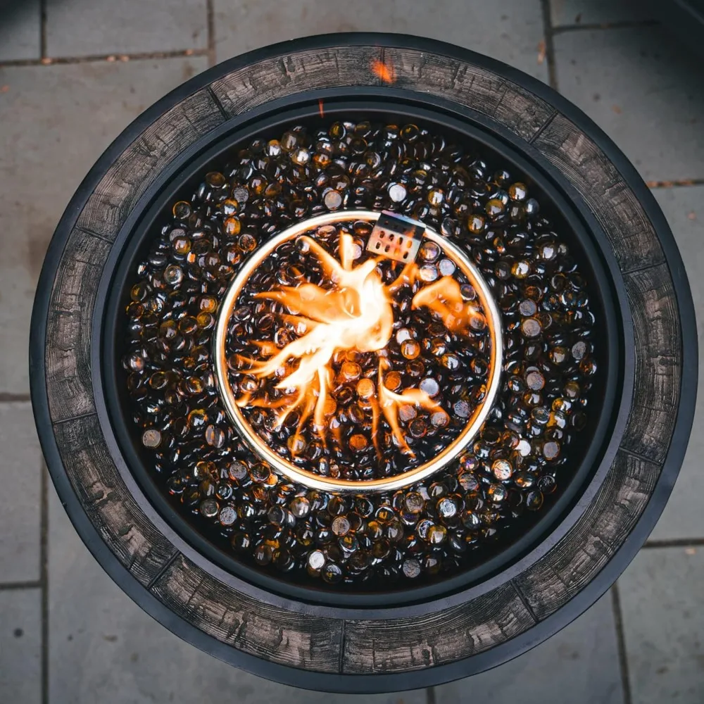 27 بوصة. عرض × 24 بوصة. H حفرة نار غاز برميل النبيذ في الهواء الطلق مع زجاج النار FP0121-P