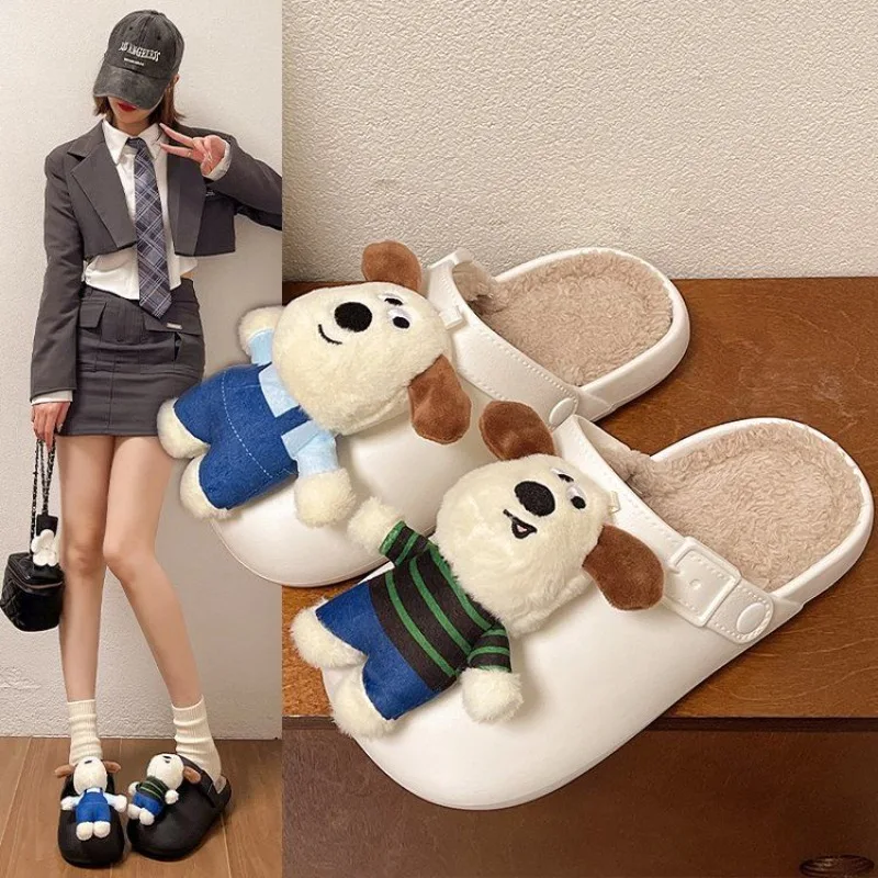 Wallace&Gromit cute cartoon plush cotton slippers for men and women in autumn and winter non-slip soft bottom plush slippers