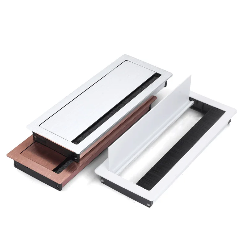 W120*H300mm Rectangle Aluminum Office Table Desktop Cable Grommet Soft Close Flap Cover Brush Silver Black Rose Gold