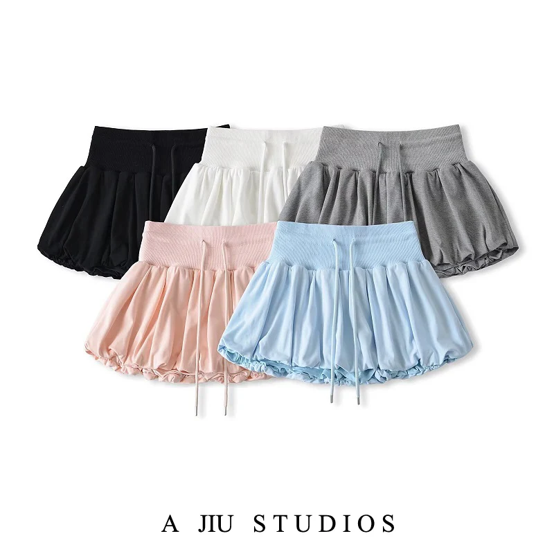 High Waist A-Line  Skirt Women's Summer Fashion Street Style Ballerina White Fluffy Bloom Short Skirt Anti-Light Walking