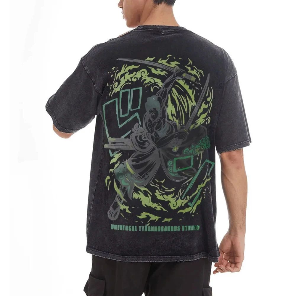 

Zoro аниме ONE PIECE мужская стираная футболка Harajuku летняя хлопковая винтажная уличная футболка большого размера для фитнеса женский повседневный топ с короткими рукавами