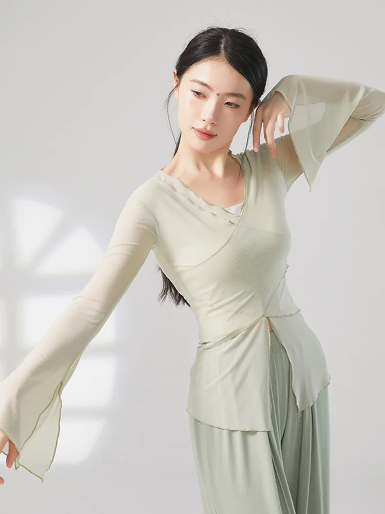 

Dance Costume Classical Charm Gauze Chinese Ethnic Dance Practice Costumes Body Clothing Art Examination Tops