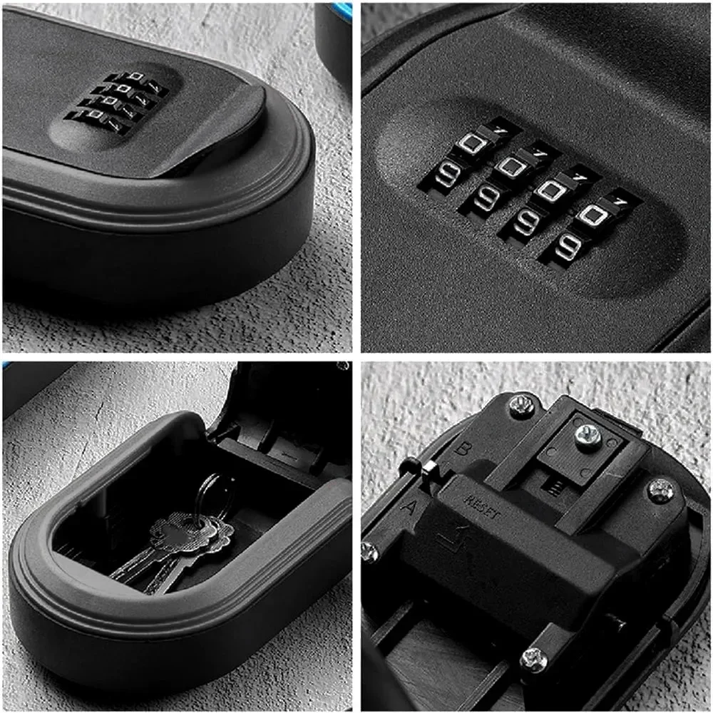 Key Lock Box with Small 4 Digit Combination Wall Mounted Secure Lock Box for House Key Resettable Code Safe Security Key Box