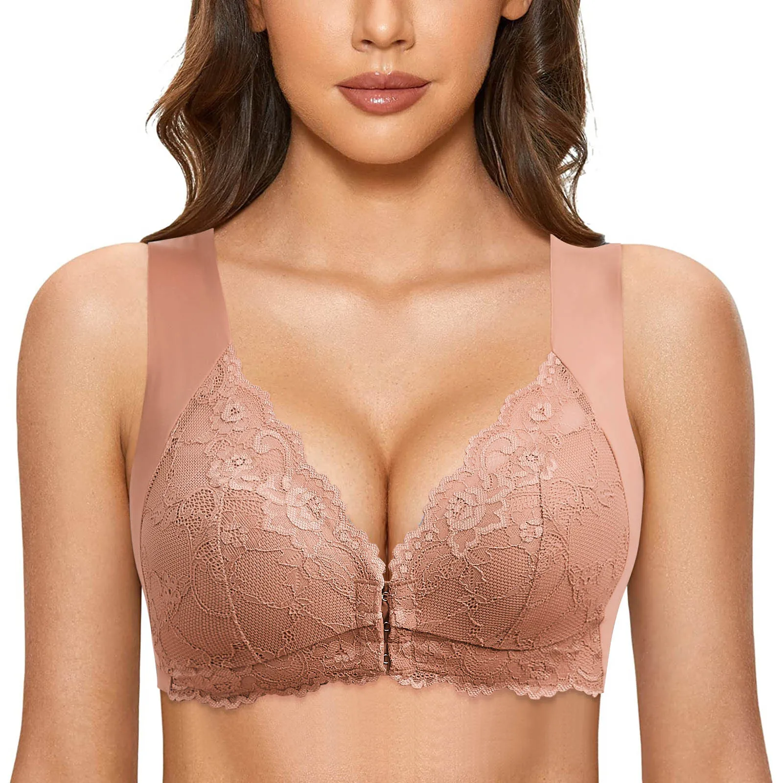 5XL Front Closure Bra For Women Large Bust Strapless Bralettes Lace Push Up Brassiere Extra-Elastic Brassiere For Large Bust