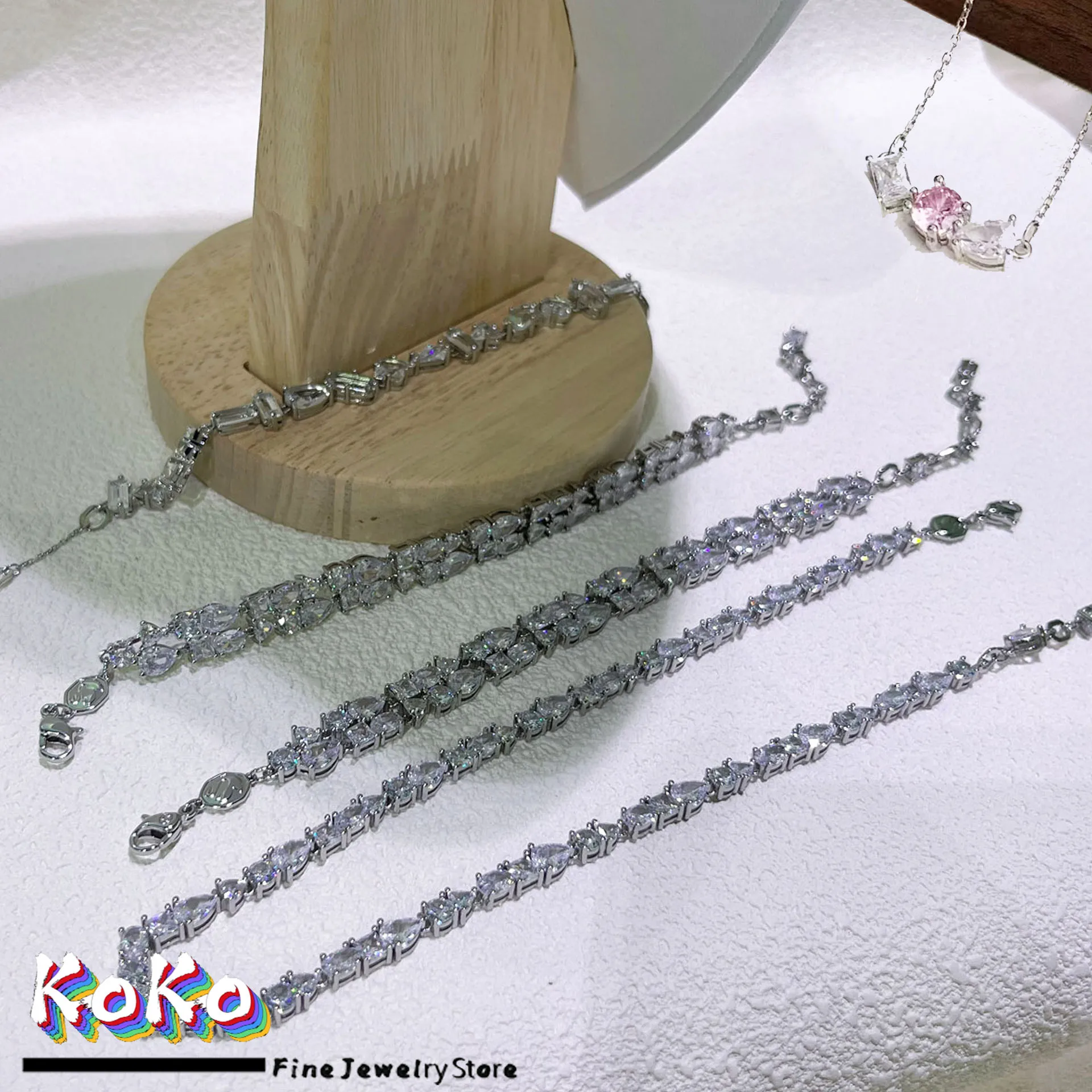 

Original 2025 New Trendy Crystal Fashion Jewelry Set Y Necklace for Women Water Drop Earring Bracelet Ring Party Jewelry