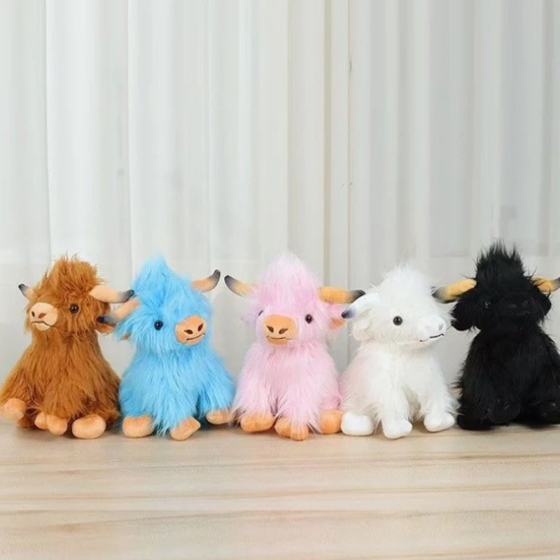 25-28cm Simulation Cream Highland Cow Animal Plush Doll Soft Stuffed Highland Cow Cattlle Plushie Gift