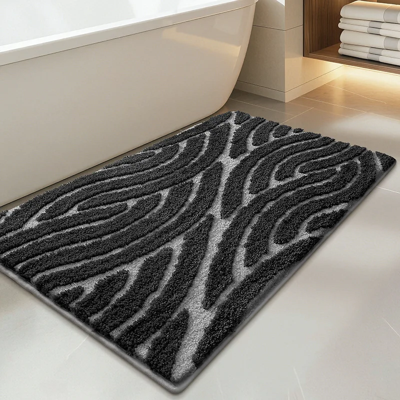 3D Geometric Wave Bath Mat, Thick Microfiber Tufted Rug, Absorbent Quick Dry Soft Non Slip, Machine Washable Fade Resistant