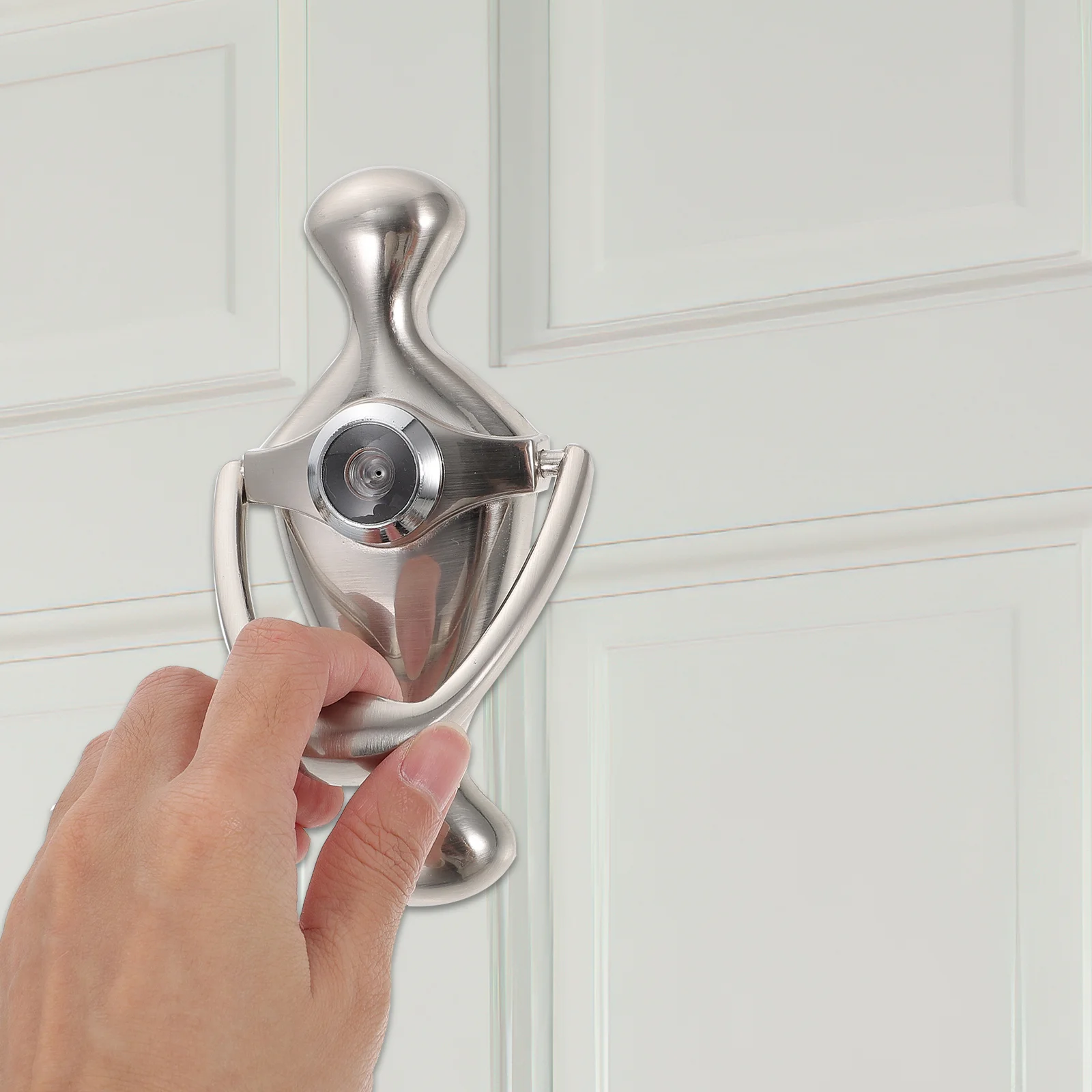 

Front Door Knocker with Viewer Zinc Alloy Material Heavy Duty Anti-Deformation Arc Design Comfortable Grip for Household Hotel