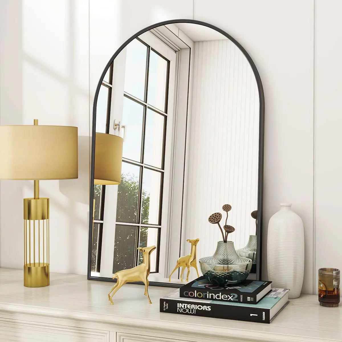 

Arched Wall Mirror, 24 x 36 inch Arch Bathroom Mirror, Wall Mounted Vanity Mirror with Arch Metal Frame, Modern Bathroom Vanity