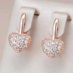 Kinel Hot 585 Rose Gold Color Heart English Earrings For Women Full Shiny Natural Zircon Accessories Wedding Valentines Jewelry