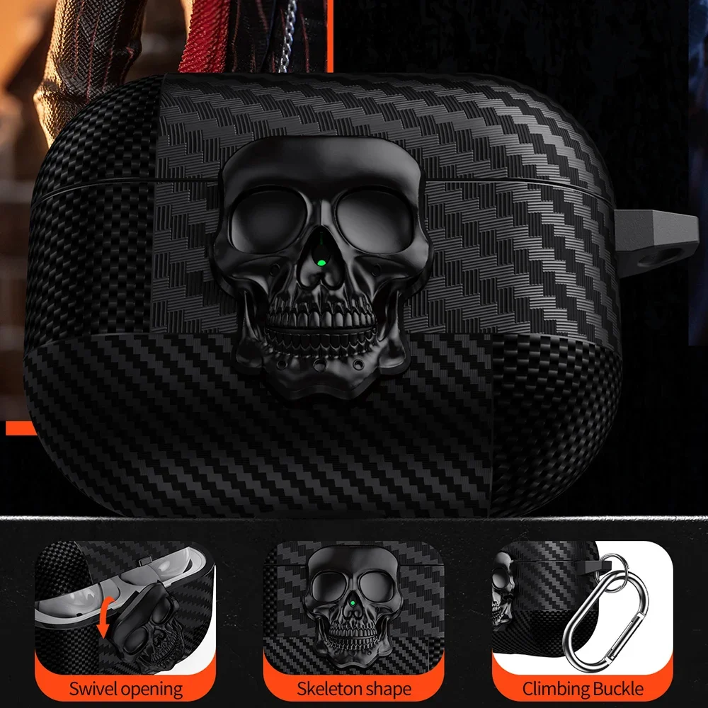 Suit Thug Skull Series Earphone Case For Airpods 4 Headphone Cases For Airpods Pro 2 2nd 3 2 1 Cover Carbon Fiber Capa With Hook