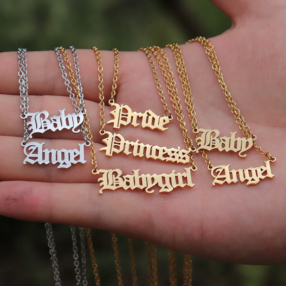 Baby Choker Angel Charm Babygirl Princess Wisiorek Naszyjniki Biżuteria ze stali nierdzewnej Obroża w kolorze różowego złota dla dzieci dziewcząt