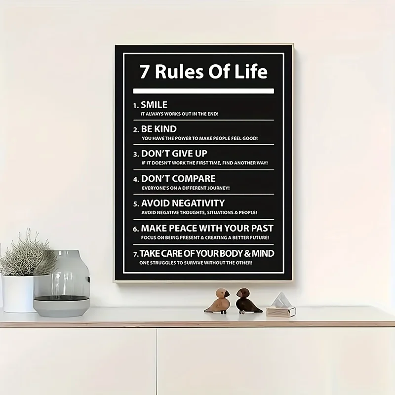 1 قطعة 7 قواعد الحياة رسالة تحفيزية إقتباس المشارك إلهام قماش اللوحة يطبع جدار الفن صور مكتب ديكور المنزل