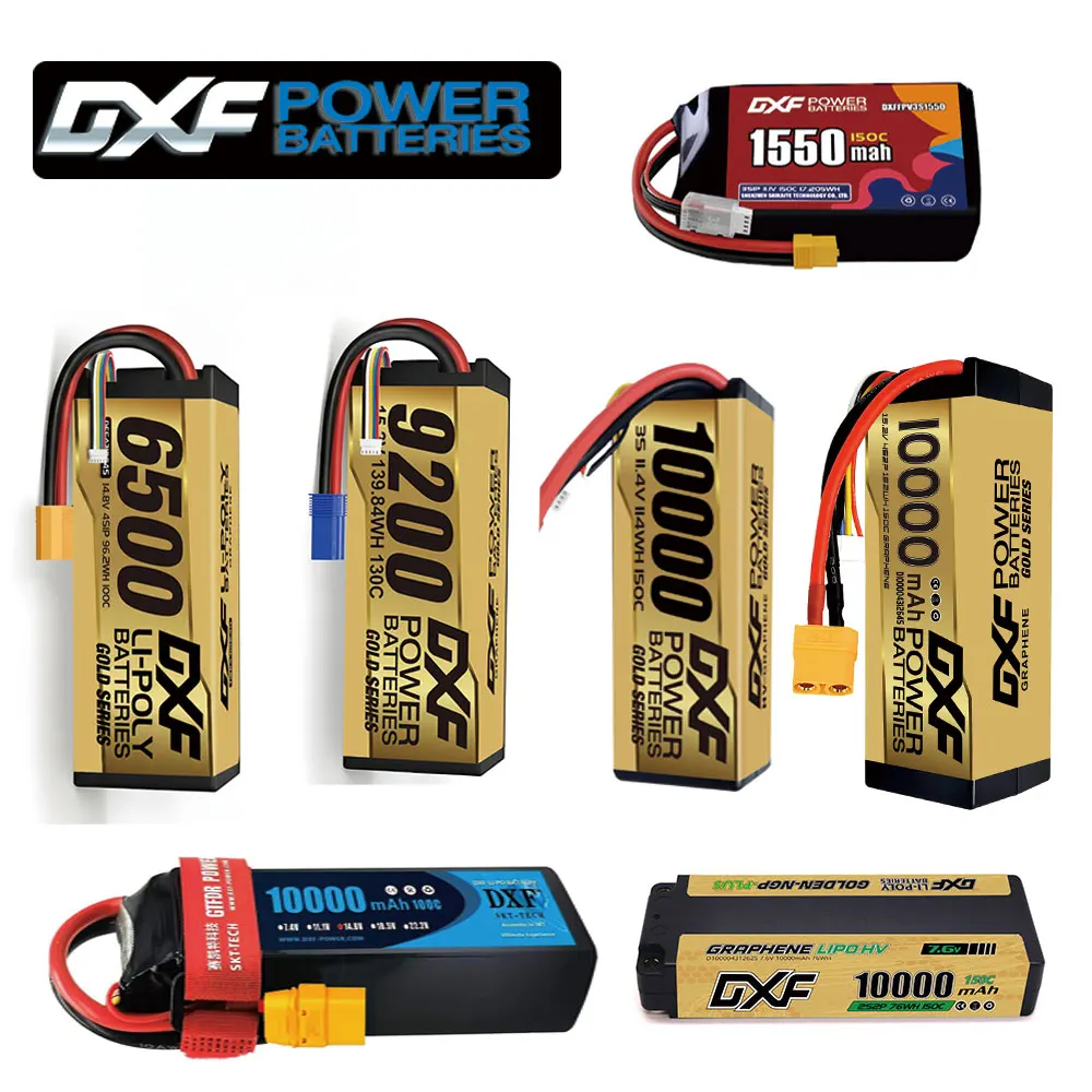 

Аккумулятор LiPo DXF 2S 3S 4S 6S 10000мАч 9200мАч 6500мАч 7000мАч 1550мАч 150C для радиоуправляемых моделей 1/8 1/10, автомобилей, грузовиков, FPV-квадрокоптеров, дронов