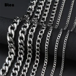 BTEN 1 piece Width 3mm/5mm/7mmCurb Cuban Link Chain Necklace for Men Women Basic Punk Stainless Steel Chain Chokers