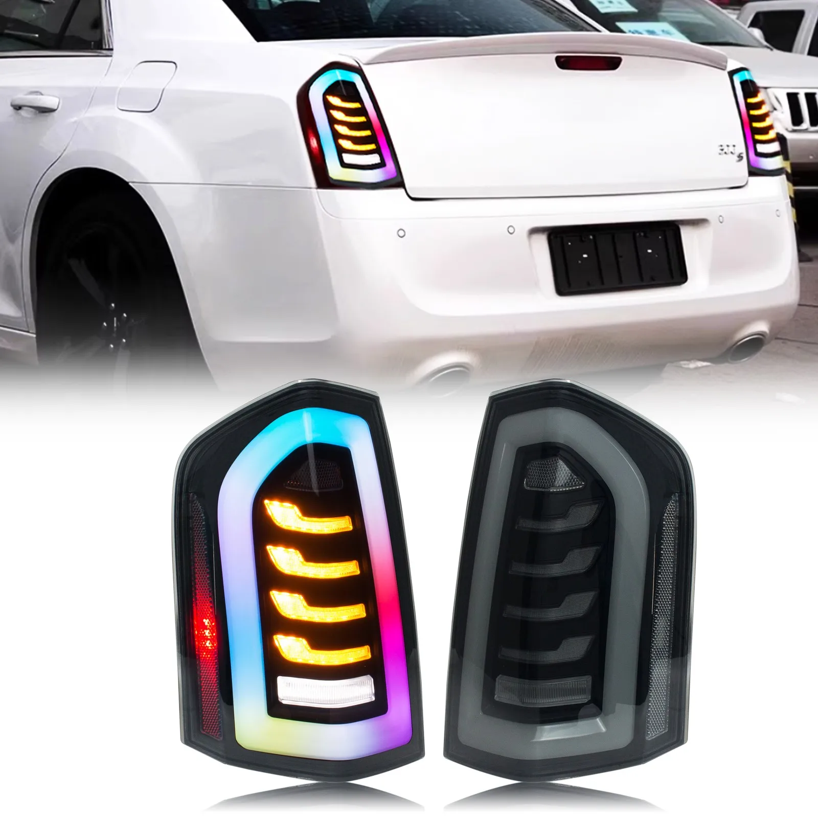 LED-RGB-Rückleuchten für Chrysler 300 300C 300S 2011–2014, dynamisches Signal, Farbwechsel, Rückleuchten-Baugruppe [nicht passend für 2015–2020]