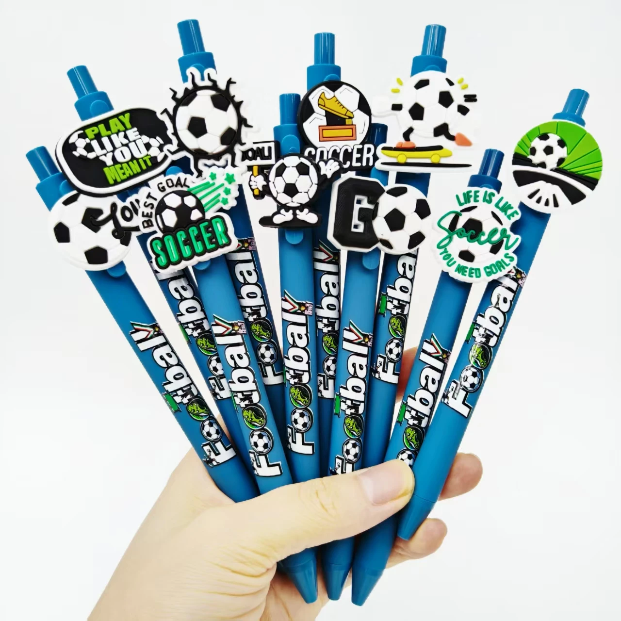 

7Pcs/13Pcs Football Themed Modeling Pen Set, Sea Blue Color Pen, Football Printing Gift Gel Pen